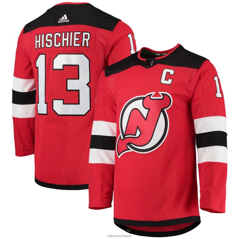 NHL Men New Jersey Devils Nico Hischier Adidas Red Home Captain Patch Primegreen Authentic Pro Player Jersey D002V65 Clothing