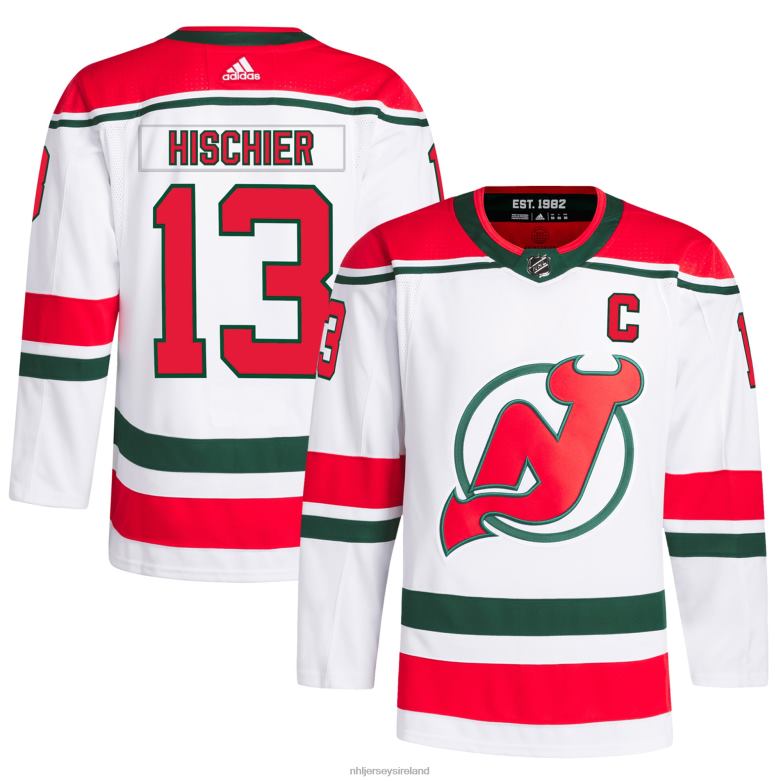 NHL Men New Jersey Devils Nico Hischier Adidas White 2022/23 Heritage Primegreen Authentic Pro Jersey D002V259 Clothing