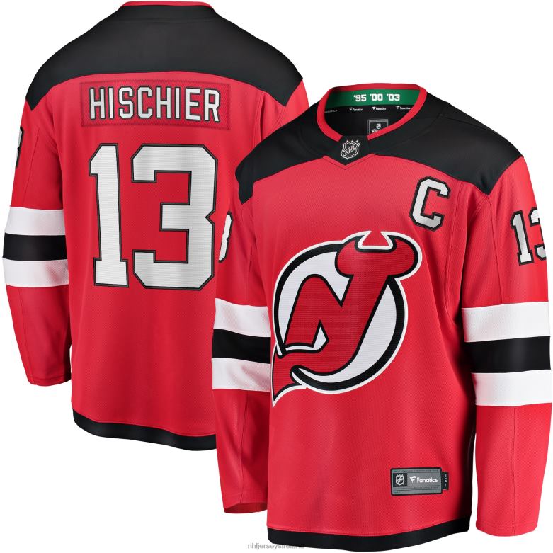 NHL Men New Jersey Devils Nico Hischier Fanatics Branded Red Captain Patch Home Breakaway Jersey D002V1137 Clothing