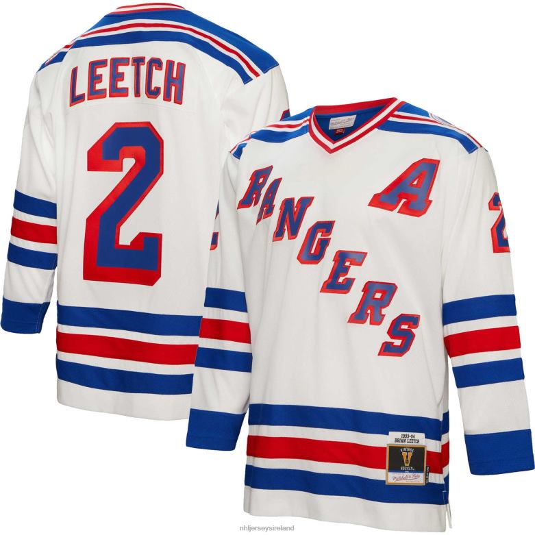 NHL Men New York Rangers Brian Leetch Mitchell & Ness White 1993 Blue Line Player Jersey D002V721 Clothing