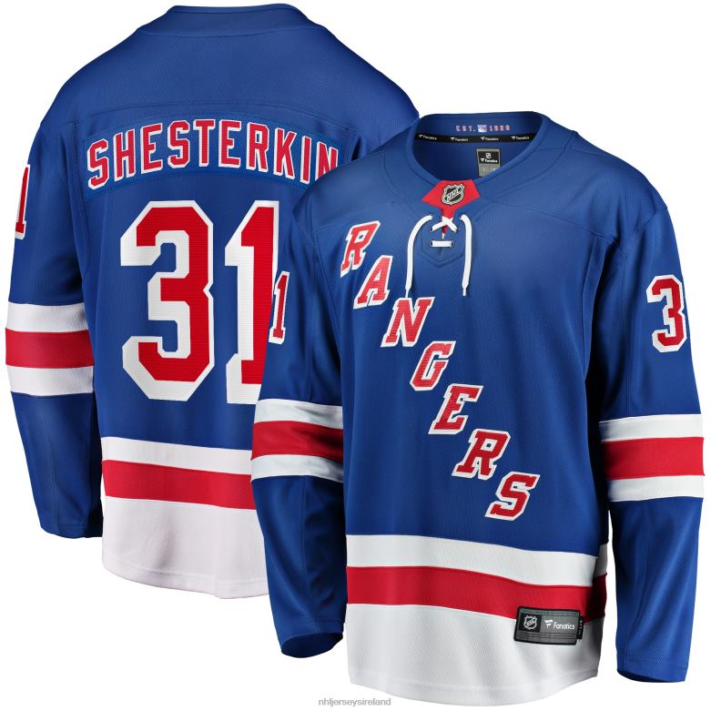 NHL Men New York Rangers Igor Shesterkin Fanatics Branded Blue Home Breakaway Player Jersey D002V260 Clothing