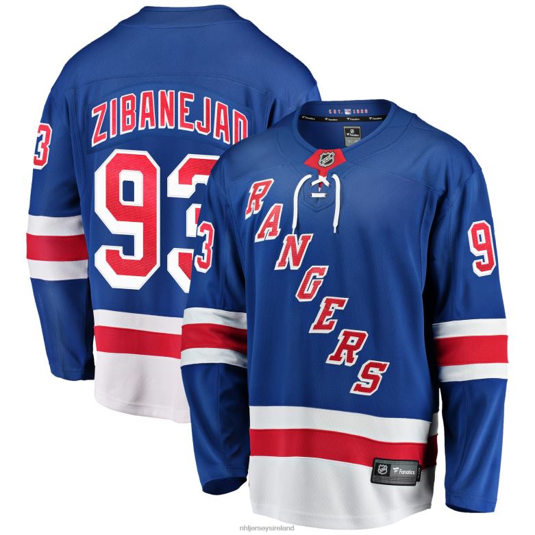 NHL Men New York Rangers Mika Zibanejad Fanatics Branded Blue Home Breakaway Player Game Jersey D002V27 Clothing