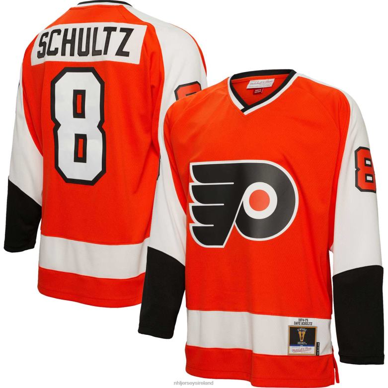 NHL Men Philadelphia Flyers Dave Schultz Mitchell & Ness Orange 1974 Blue Line Player Jersey D002V975 Clothing