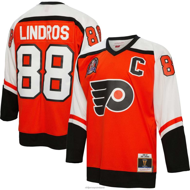 NHL Men Philadelphia Flyers Eric Lindros Mitchell & Ness Orange 1992 Blue Line Player Jersey D002V155 Clothing