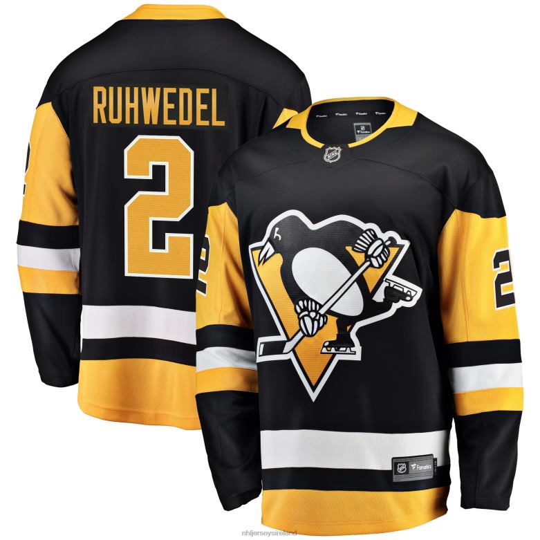 NHL Men Pittsburgh Penguins Chad Ruhwedel Fanatics Branded Black Home Breakaway Player Jersey D002V1817 Clothing