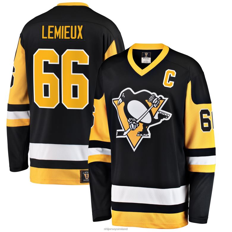 NHL Men Pittsburgh Penguins Mario Lemieux Fanatics Branded Black Premier Breakaway Retired Player Jersey D002V90 Clothing