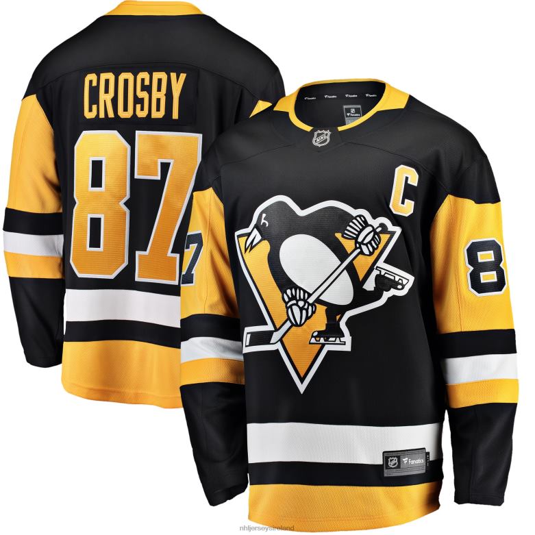 NHL Men Pittsburgh Penguins Sidney Crosby Fanatics Branded Black Captain Patch Home Breakaway Jersey D002V224 Clothing