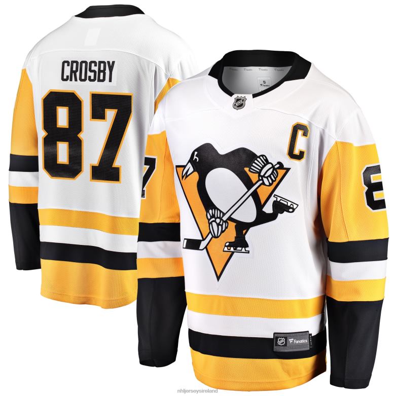 NHL Men Pittsburgh Penguins Sidney Crosby Fanatics Branded White Captain Away Premier Breakaway Player Jersey D002V34 Clothing