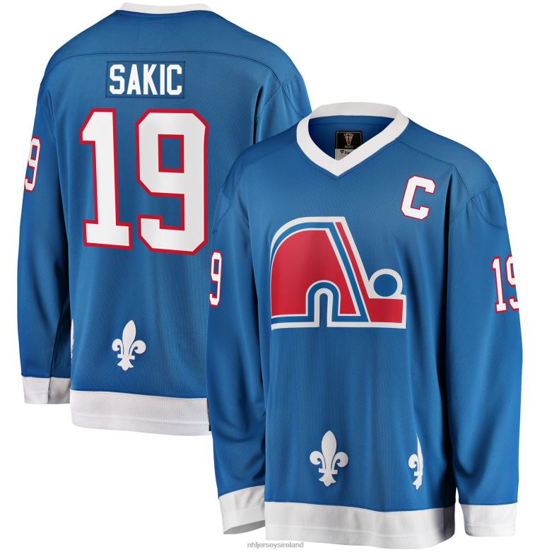 NHL Men Quebec Nordiques Joe Sakic Fanatics Branded Blue Premier Breakaway Retired Player Jersey D002V292 Clothing
