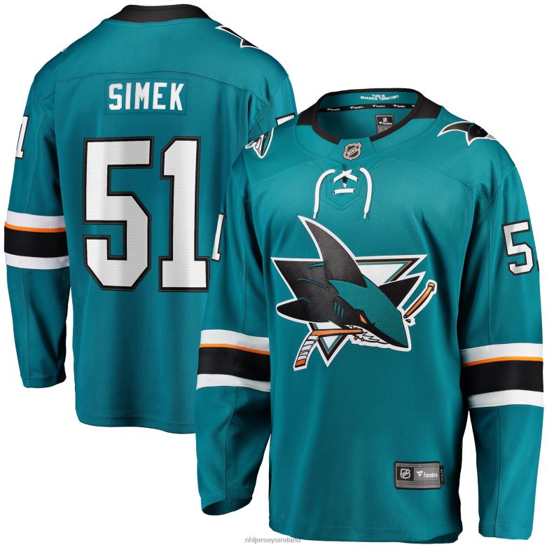NHL Men Radim Simek San Jose Sharks Fanatics Branded Home Breakaway Player Jersey - Teal D002V2316 Clothing