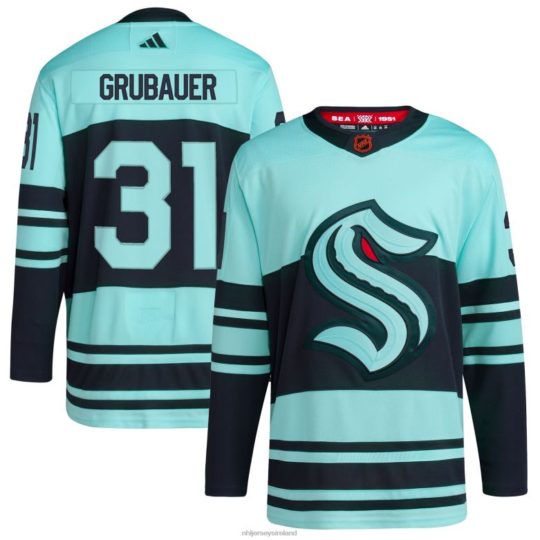 NHL Men Seattle Kraken Philipp Grubauer Adidas Teal Reverse Retro 2.0 Authentic Player Jersey D002V299 Clothing