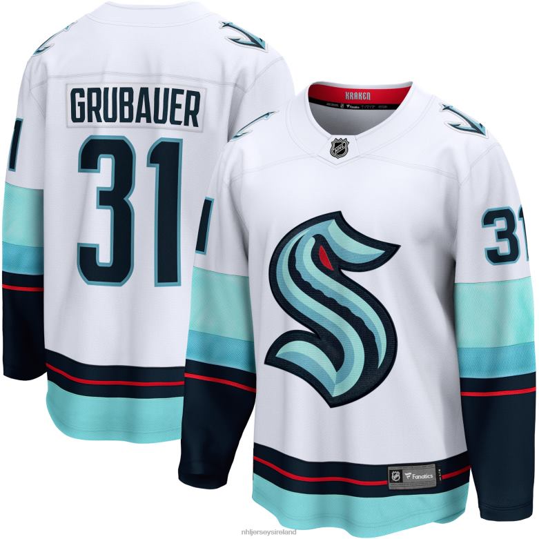NHL Men Seattle Kraken Philipp Grubauer Fanatics Branded White Away Premier Breakaway Player Jersey D002V1383 Clothing