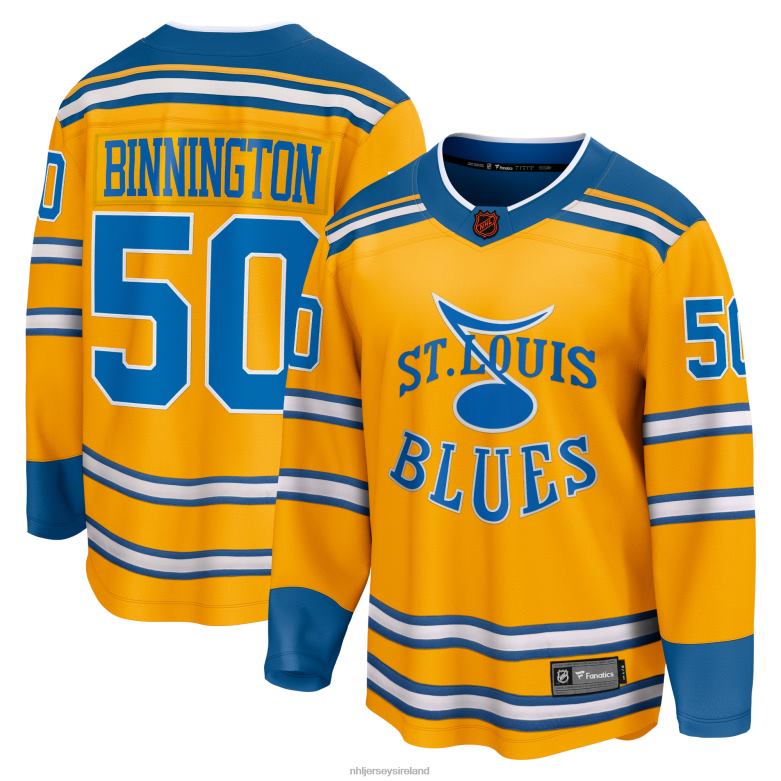 NHL Men St. Louis Blues Jordan Binnington Fanatics Branded Yellow Special Edition 2.0 Breakaway Player Jersey D002V1177 Clothing