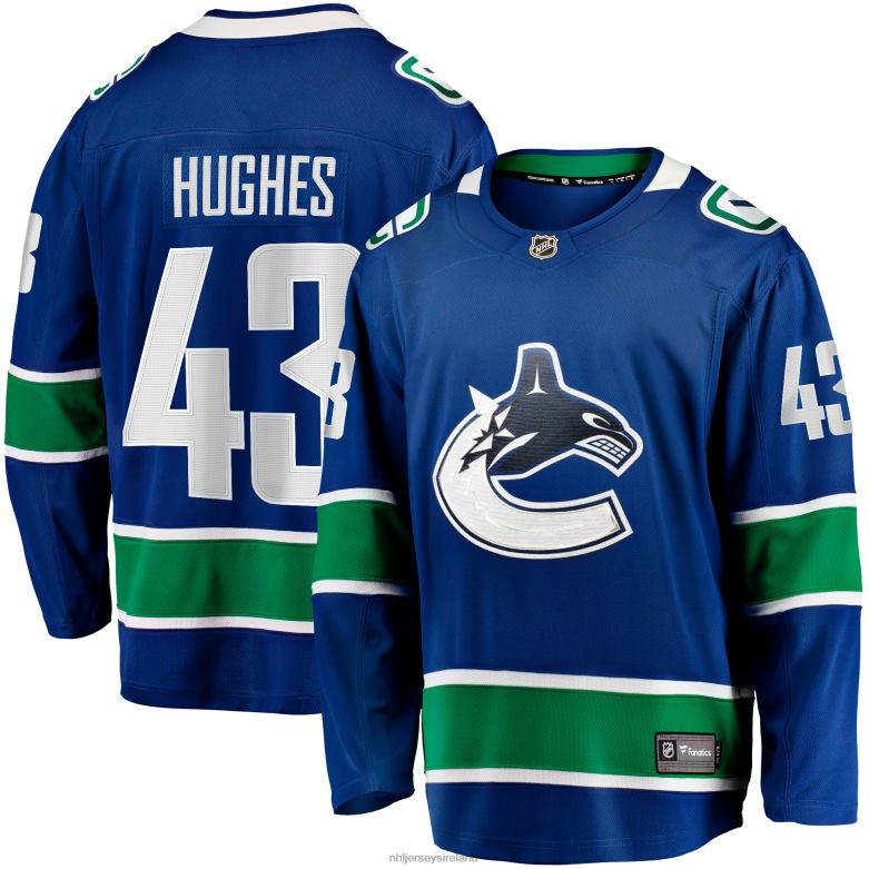 NHL Men Vancouver Canucks Quinn Hughes Fanatics Branded Blue Home Breakaway Jersey D002V1746 Clothing