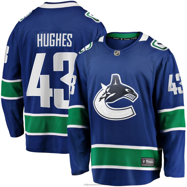 NHL Men Vancouver Canucks Quinn Hughes Fanatics Branded Blue Home Premier Breakaway Player Jersey D002V872 Clothing