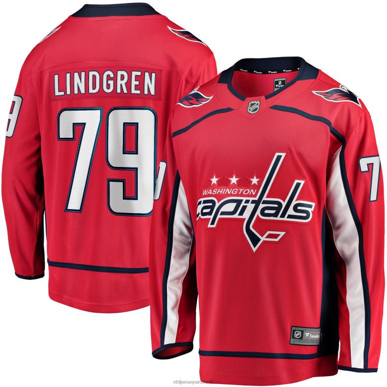 NHL Men Washington Capitals Charlie Lindgren Fanatics Branded Red Home Breakaway Player Jersey D002V1558 Clothing