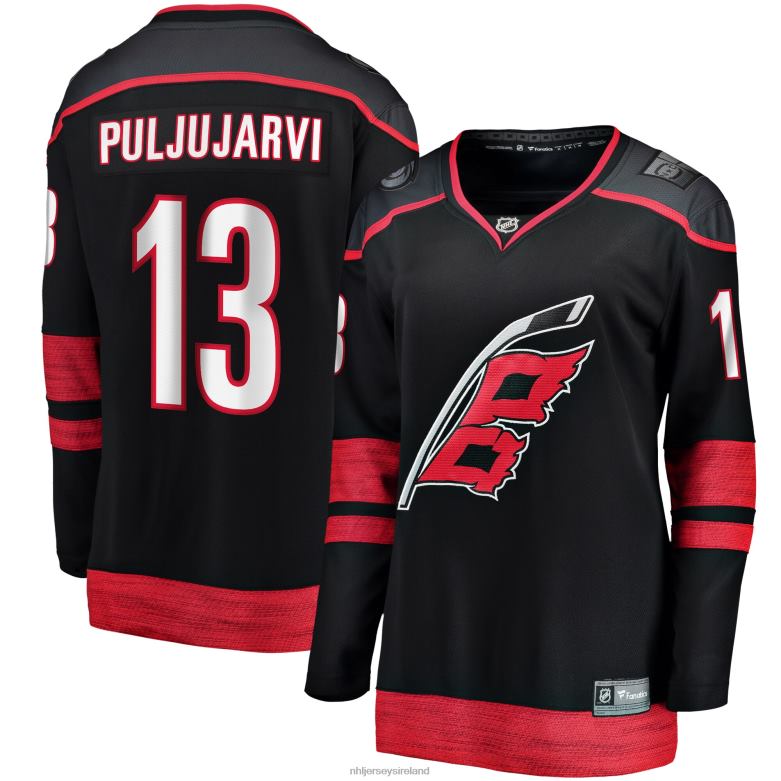 NHL Women Carolina Hurricanes Jesse Puljujarvi Fanatics Branded Black Home Breakaway Jersey D002V1796 Clothing