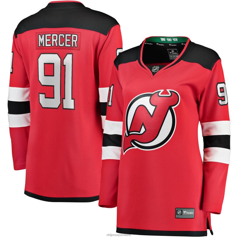 NHL Women New Jersey Devils Dawson Mercer Fanatics Branded Red Home Breakaway Jersey D002V925 Clothing