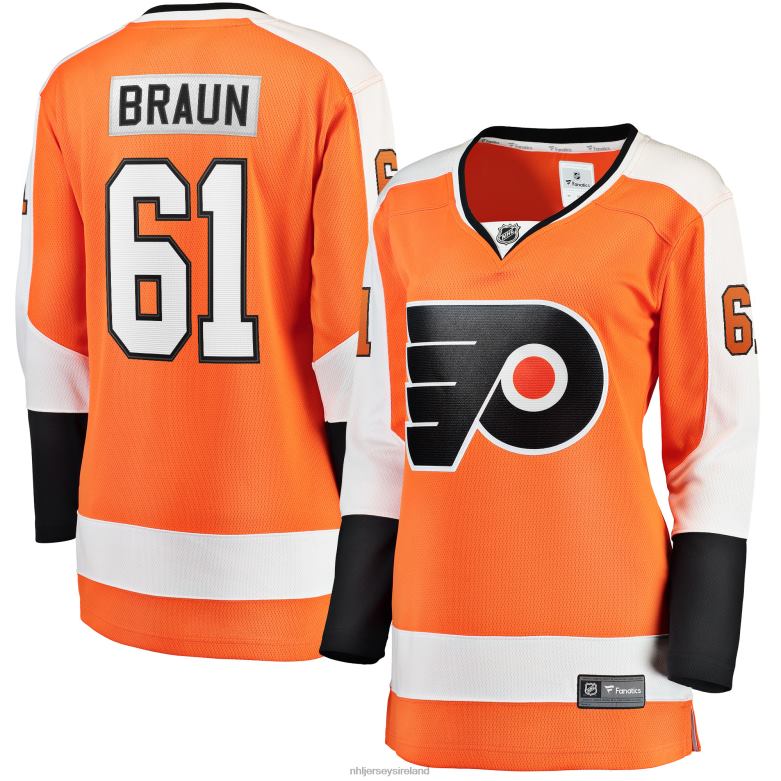 NHL Women Philadelphia Flyers Justin Braun Fanatics Branded Orange Home Breakaway Jersey D002V2242 Clothing