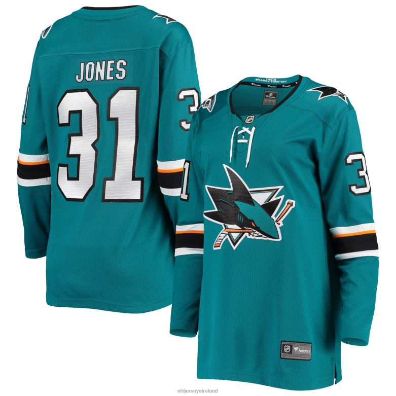 NHL Women San Jose Sharks Martin Jones Fanatics Branded Teal Breakaway Home Team Player Jersey D002V2300 Clothing
