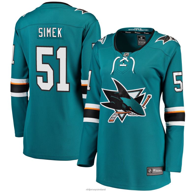 NHL Women San Jose Sharks Radim Simek Fanatics Branded Teal Home Breakaway Player Jersey D002V2139 Clothing