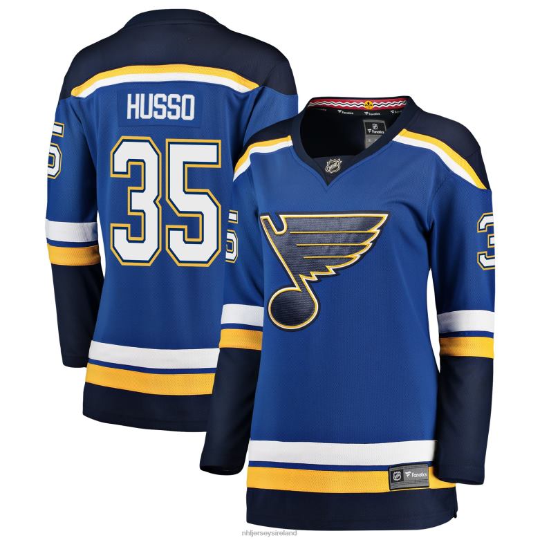 NHL Women St. Louis Blues Ville Husso Fanatics Branded Blue Breakaway Player Jersey D002V2352 Clothing