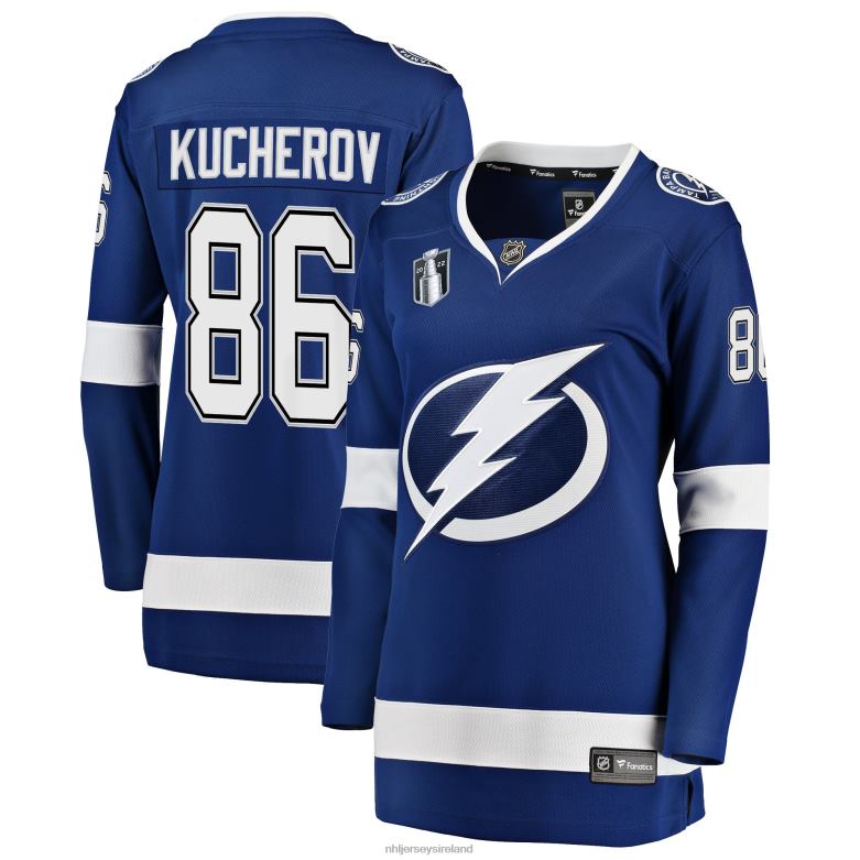 NHL Women Tampa Bay Lightning Nikita Kucherov Fanatics Branded Blue Home 2022 Stanley Cup Final Breakaway Player Jersey D002V818 Clothing