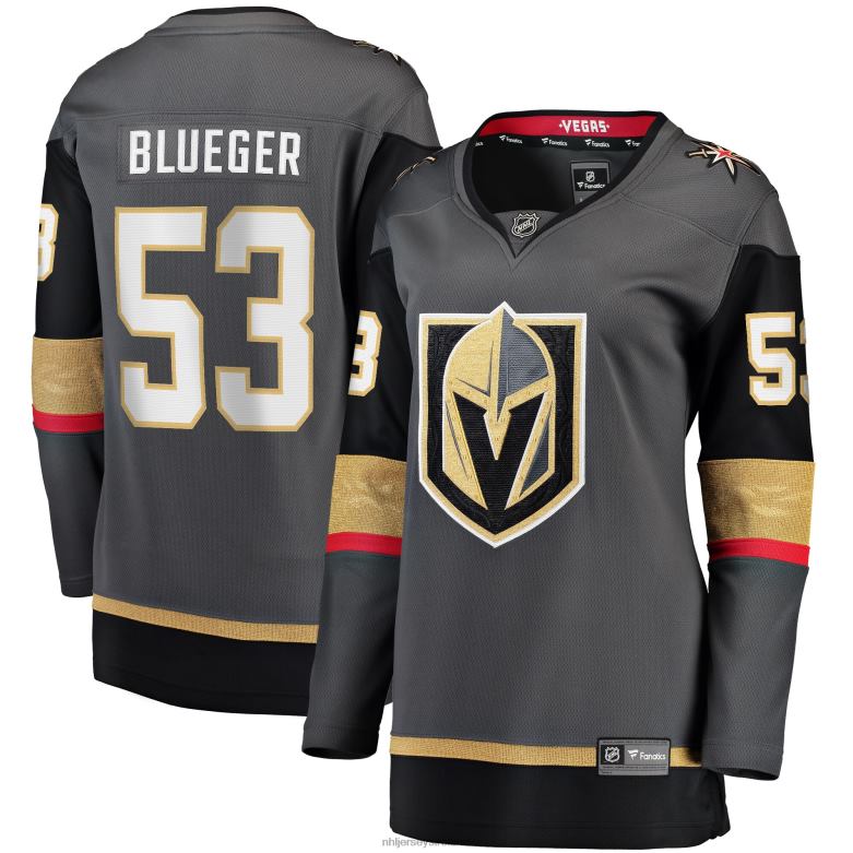 NHL Women Vegas Golden Knights Teddy Blueger Fanatics Branded Gray Home Breakaway Jersey D002V2433 Clothing